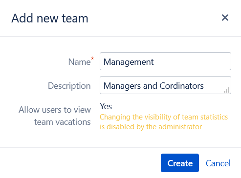 add new team in Vacation Manager for Jira