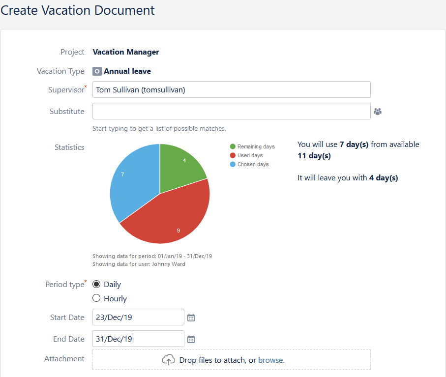 daily periode type in Vacation Manager for Jira
