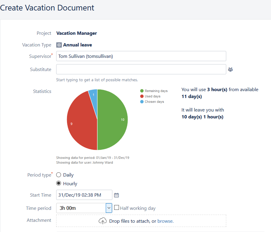 hourly periode type in Vacation Manager in Jira