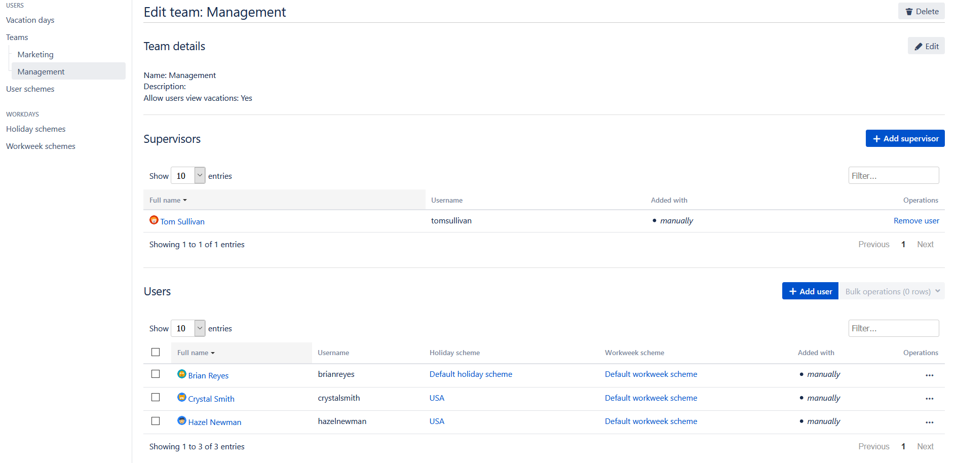 Vacation Manager for Jira, how to edit team