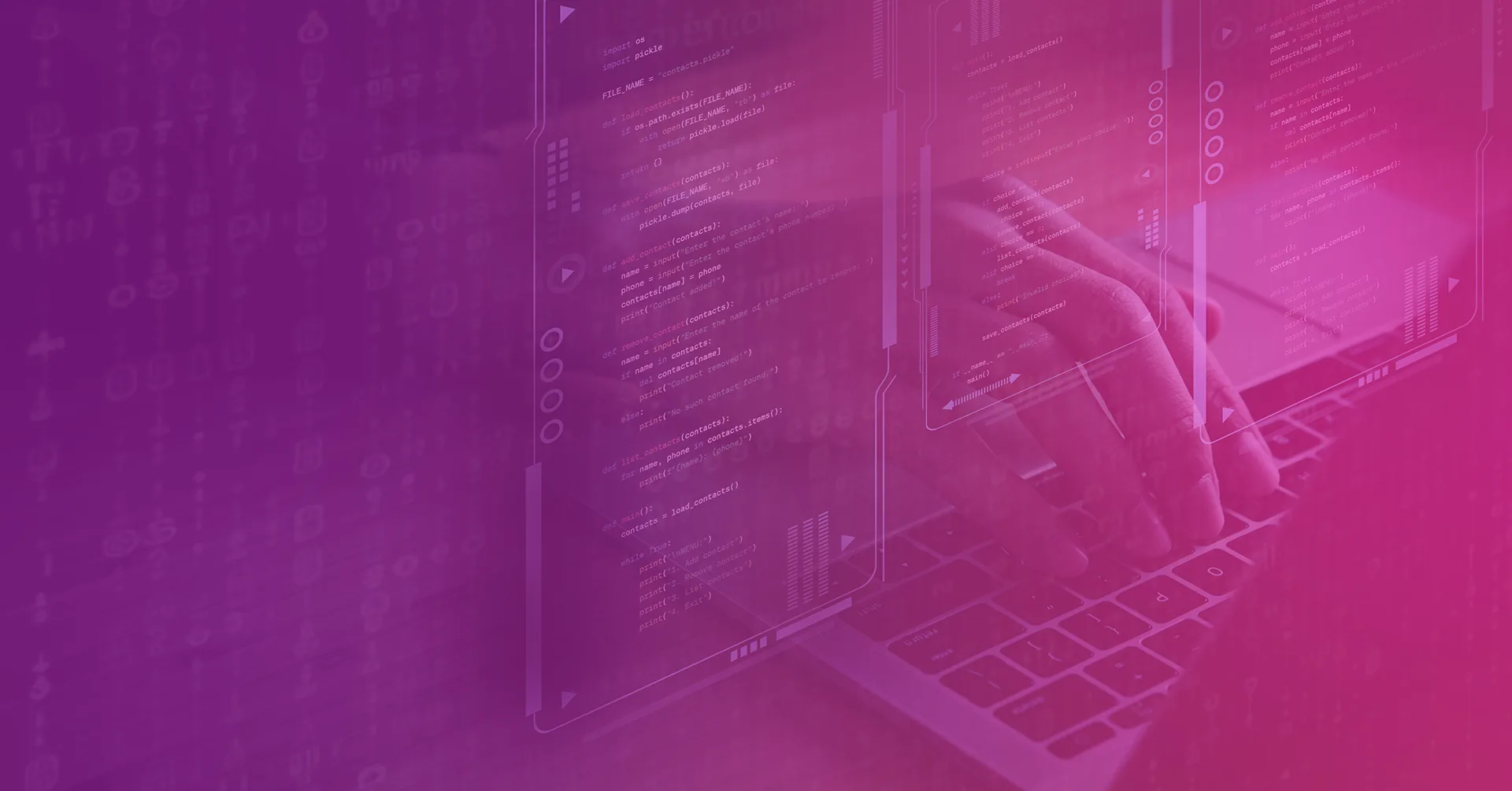 Grafika do nagłówka wpisu, urozmaicenie wyglądu strony, gradientowe tło z elementami nawiązującymi do programowania