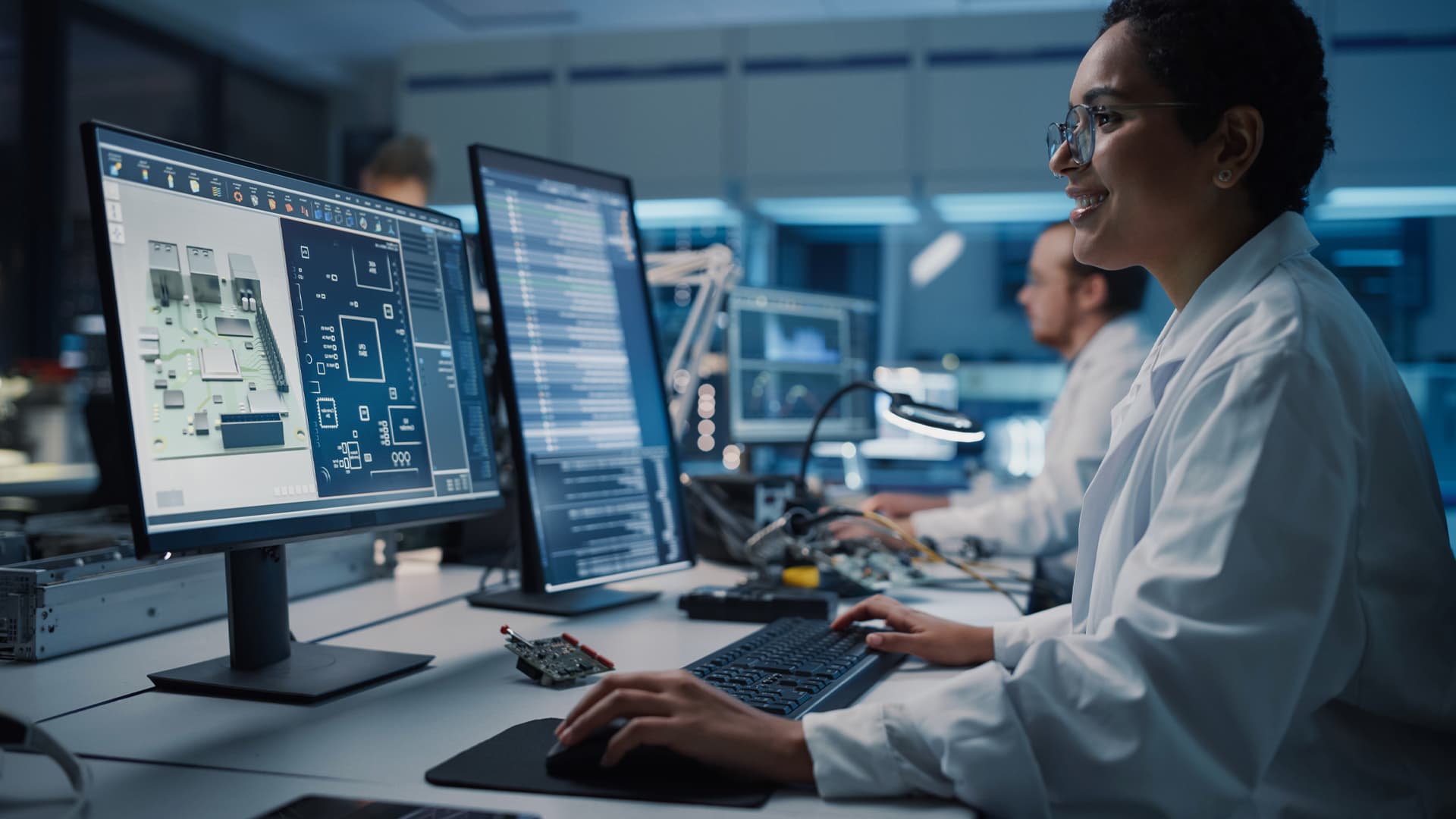 men working in a lab with computers