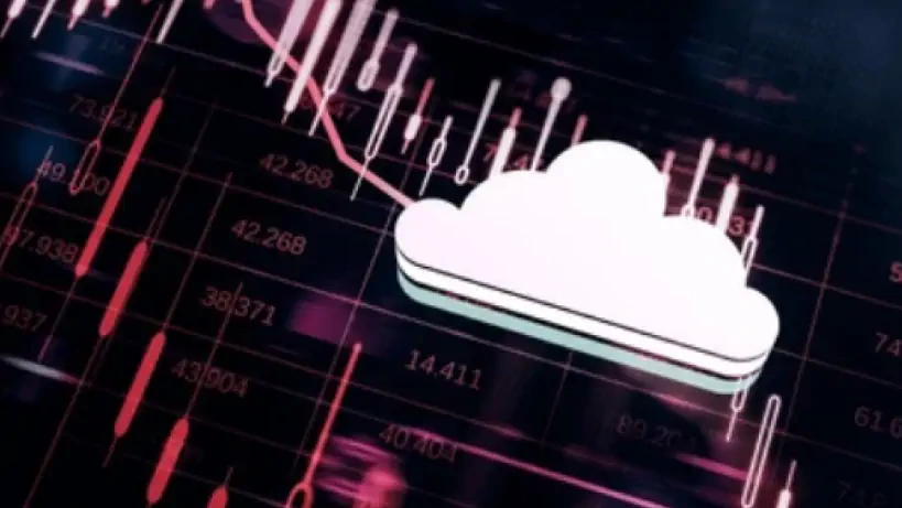 Cloud icon over stock market chart representing cloud technology in finance